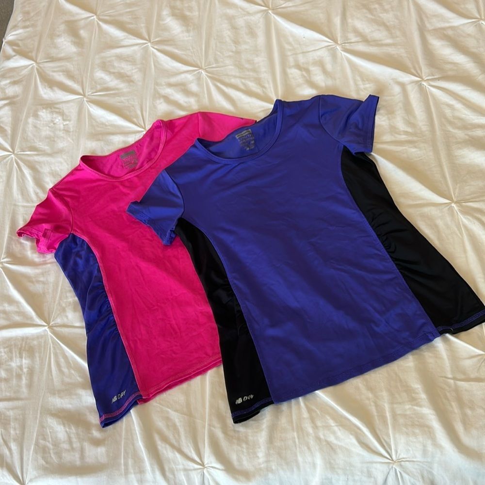 Lot of 2 New Balance Dry Girls' Pink & Blue Semi-Fitted Workout Top Size Large
